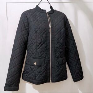 NEW|Charter Club Black Quilted mandarin collar zip jacket snap pockets Sz OX/14